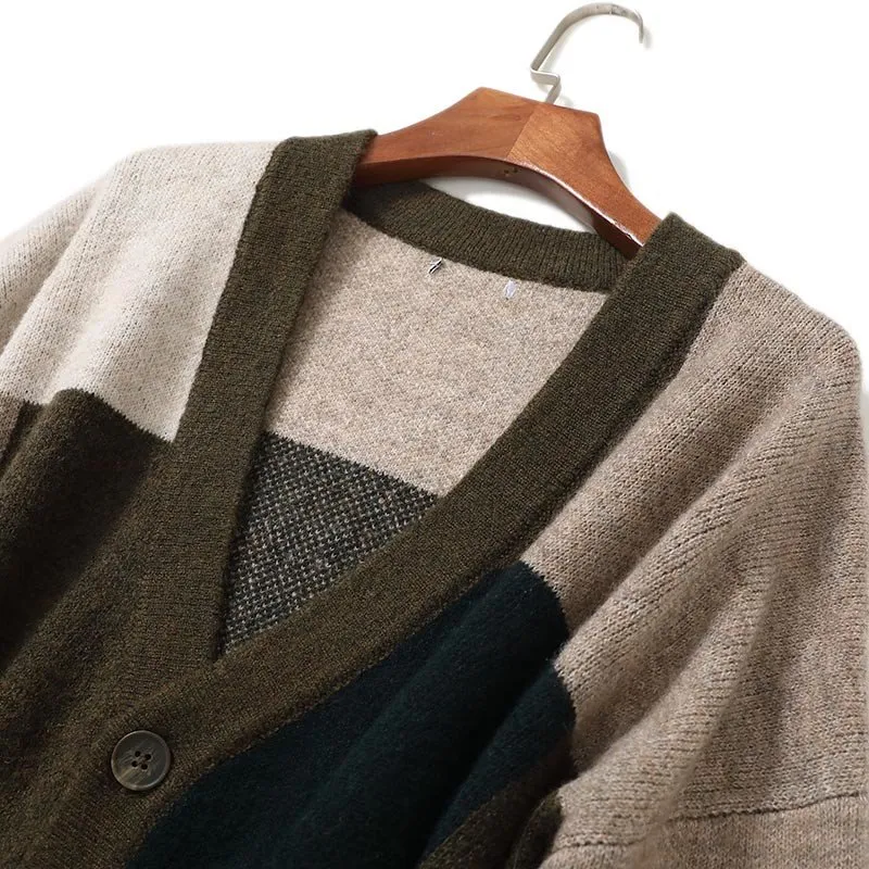 chunky knitted colour block cardigan-2